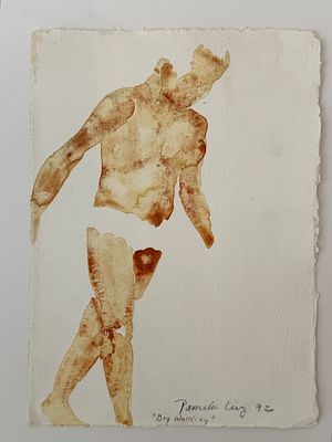 פמלה לוי. דמות גבר בעירום, צבעי מים על נייר, 19x14 ס״מ, חתום ומתוארך 1992, עבודה איכותית. מקור: 