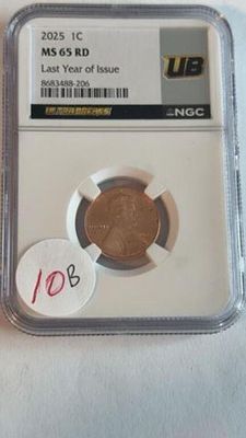 2025 One Cent Ms65rd. Last year of issue