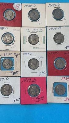 12 1939 D Nickels