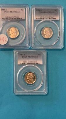 3 Pr69dcam Nickels, 1980s, 1981s, 1987s