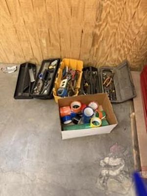 Tool Boxes, Contents, And Box Of Duct Tape. Located In Lubbock, Tx