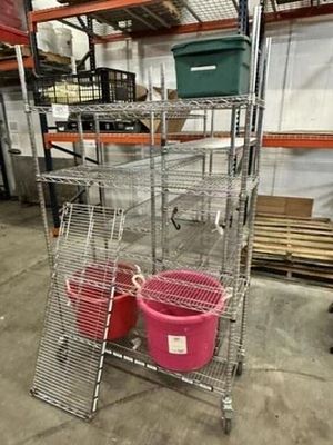3 Garage Shelves With Bins, Totes. Located In Lubbock, Tx