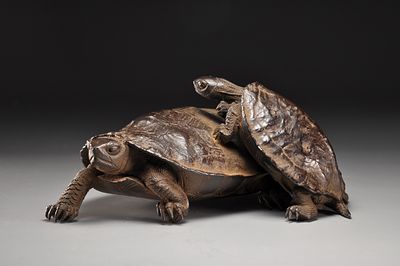 Okimono/Окимоно Черепахи. Япония, Мэйдзи - Тайсё 
Размеры: 10*10,5*4,5 см 
Вес: 506 грамм 