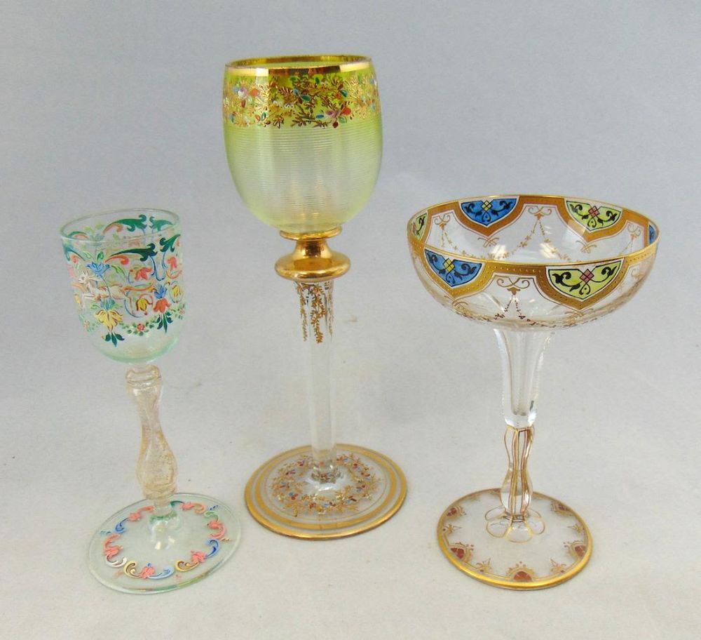 Lot 215: Three vintage glass goblets