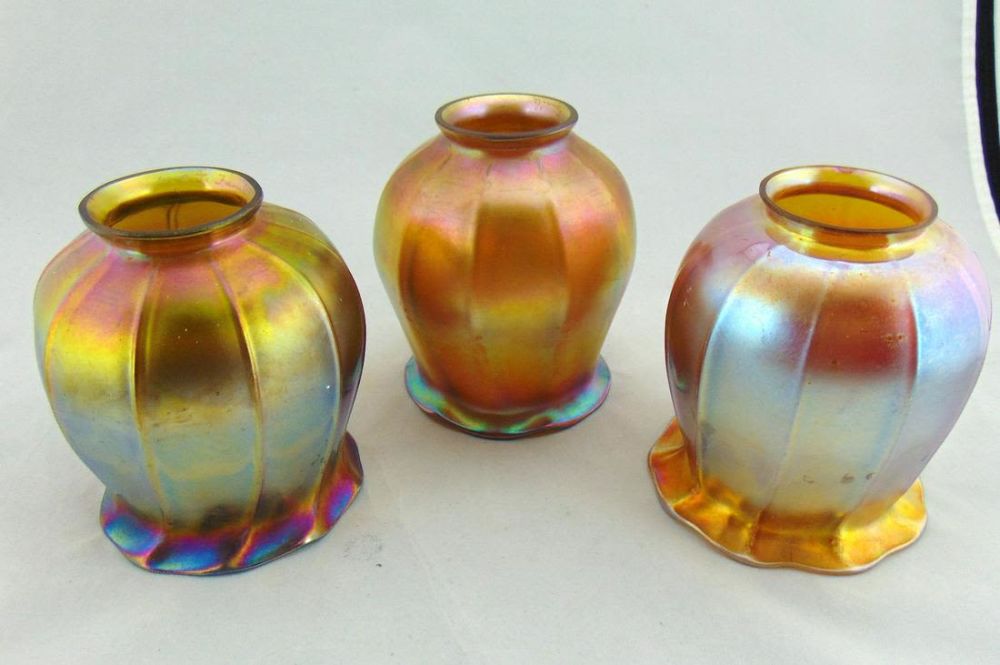 Lot 386: Three Vintage Gold Favrile glass shades
