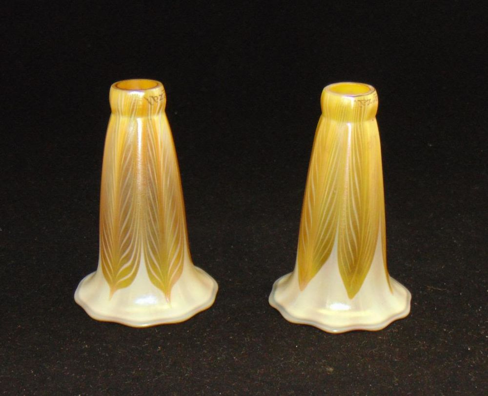 Lot 388: Two Quezal lily art glass shades