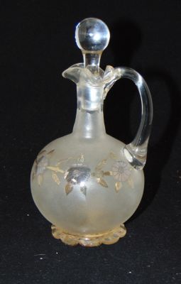 New England Pomona glass cruet. Bulbous second grind cruet decorated with the corn flower
