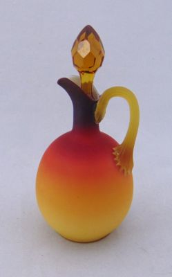 Wheeling Peachblow cruet. Hobbs Brockunier Wheeling Peachblow cruet in a satin finish and fitted