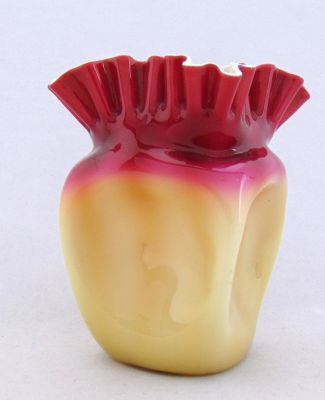 New England Plated Amberina vase. New England pinched sided Plated Amberina glass vase with a