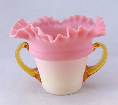 Rare Burmese two handle bucket. Burmese bucket with a ruffled rim and two amber glass handles