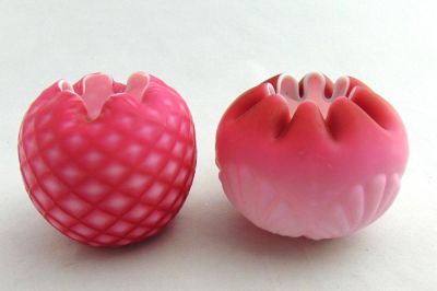 Two Satin glass rose bowl. Including a pink Cut Velvet together with a pressed shell, tallest 3