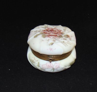C. F. Monroe Wave Crest dresser box. Wave Crest Helmschmeid Swirl dresser box in opal glass