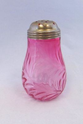 Cranberry Inverted Fern shaker. Cranberry sugar shaker in the Inverted Fern pattern, 5" ht.