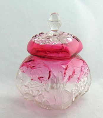 Northwood Rubina covered sugar. Northwood covered sugar bowl in the Royal Oak pattern, 6" ht.