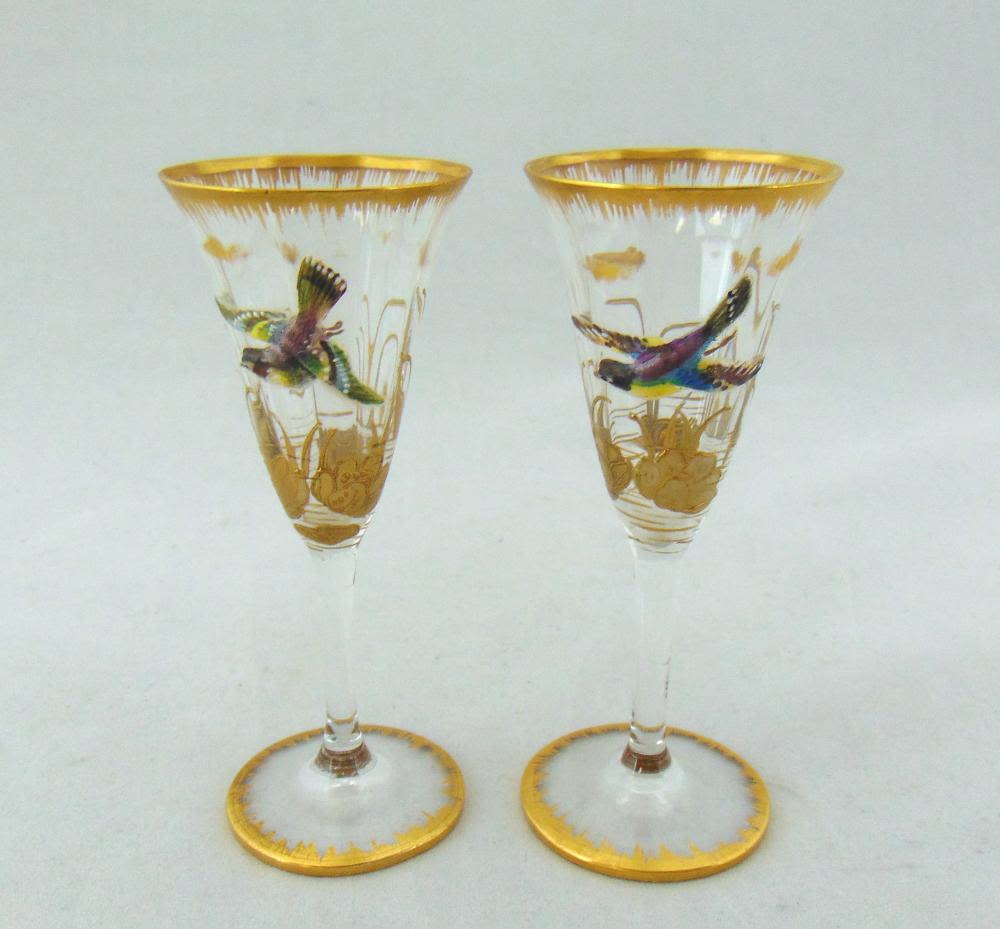 Lot 250: Two raised bird glass cordials