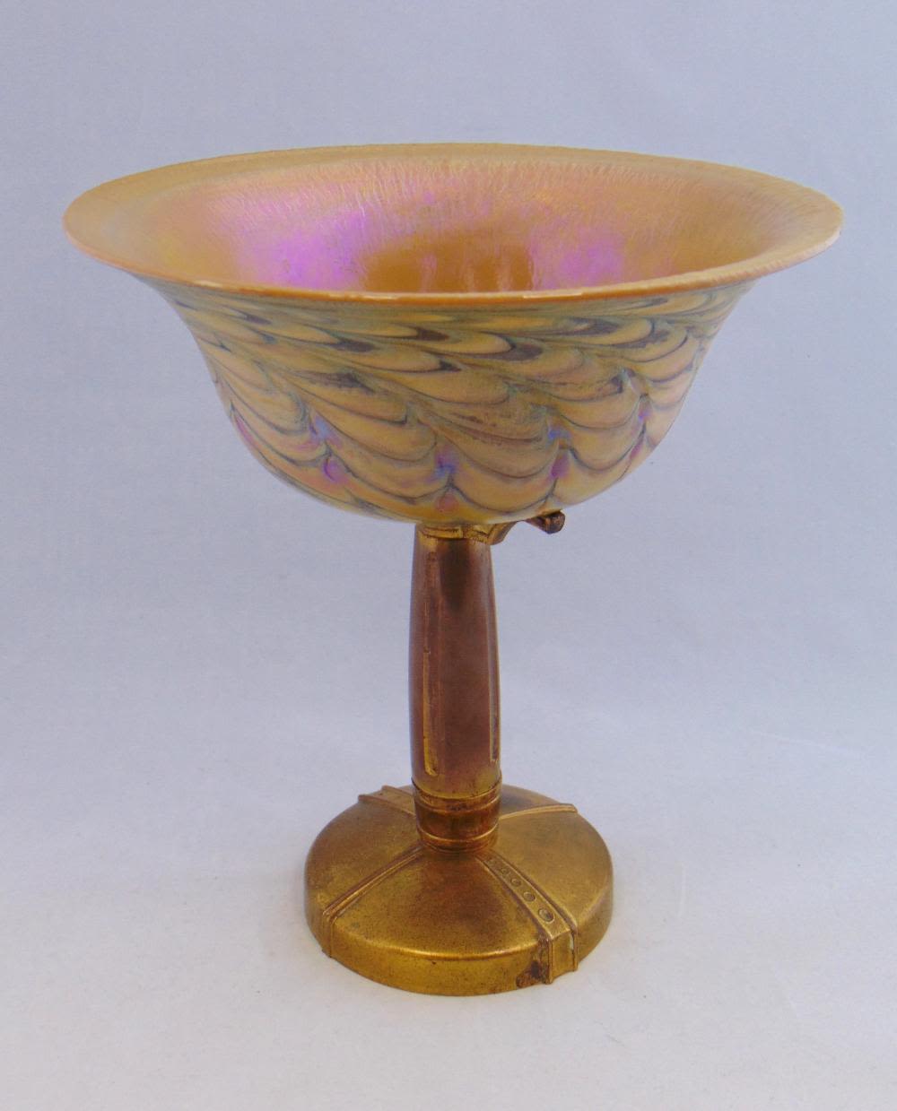 Lot 264: Vintage Art Glass and bronze compote