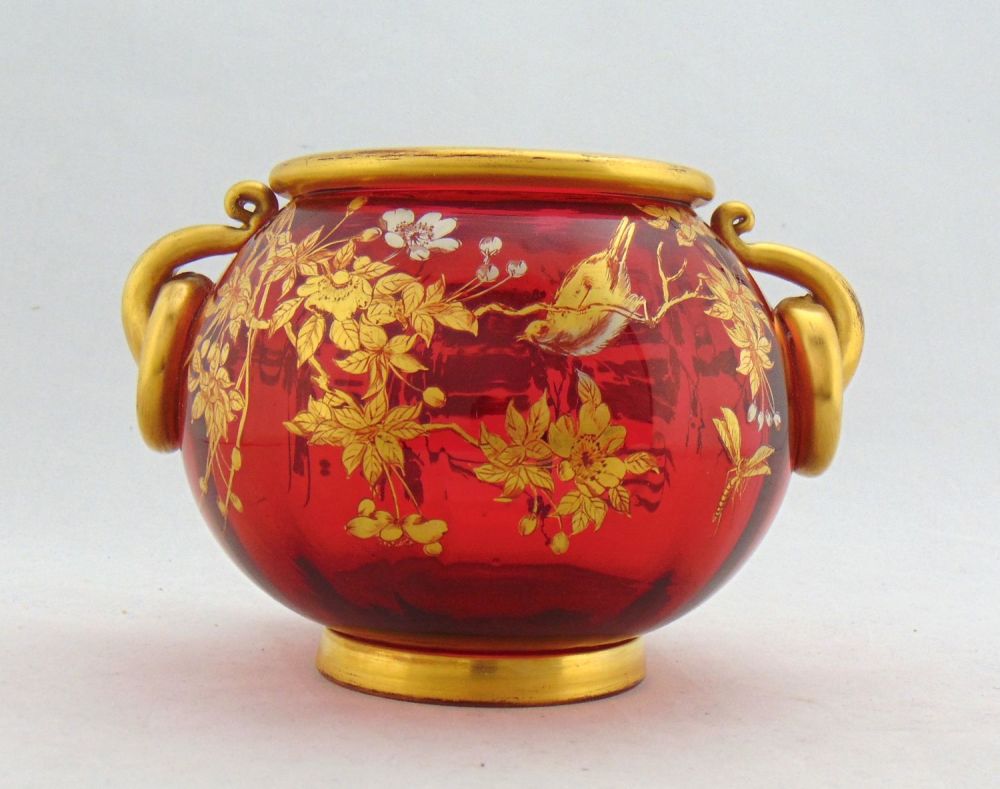 Lot 159: Moser decorated ruby glass vase