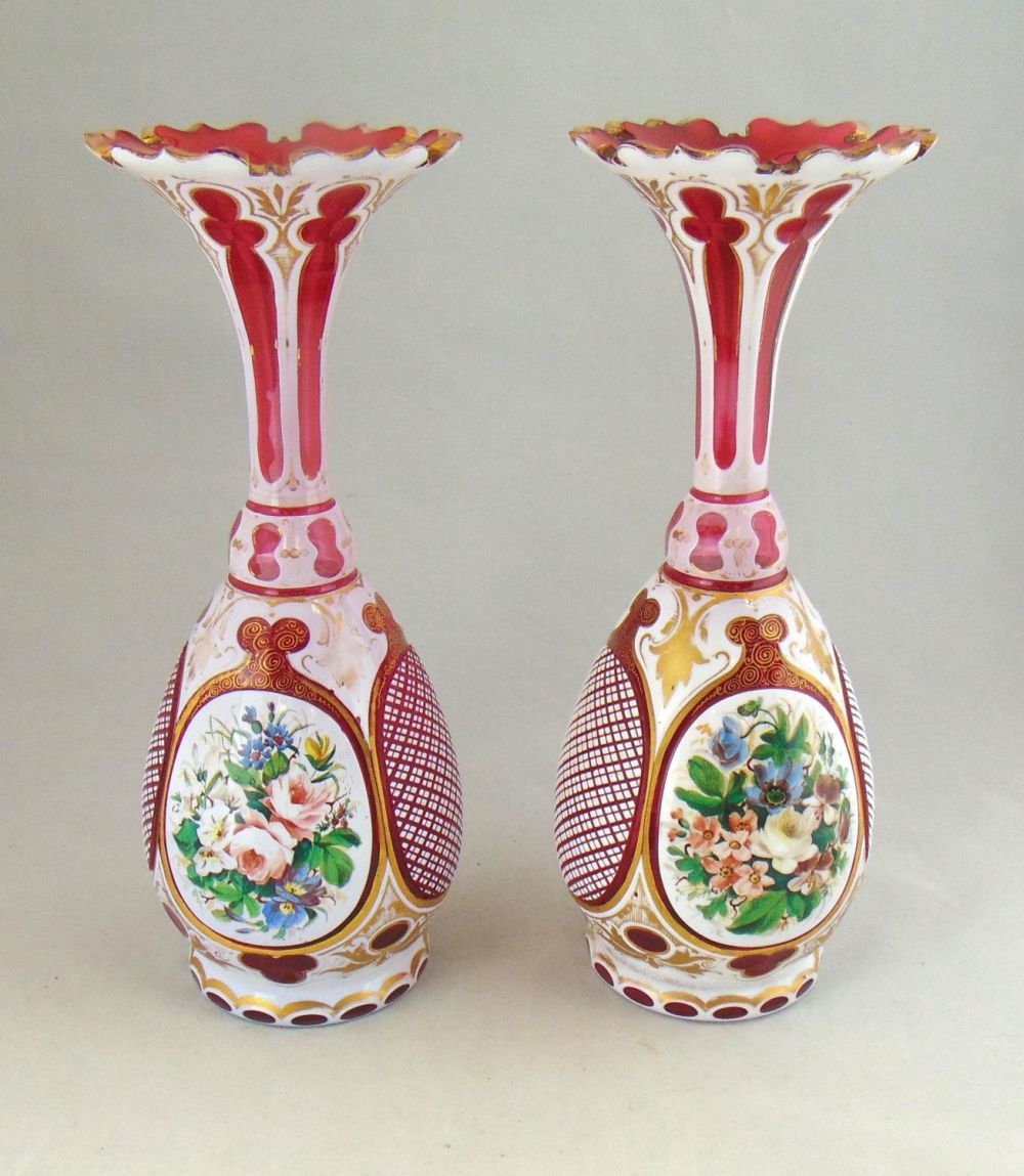 Lot 171: Pair of Bohemian cut to ruby glass vases