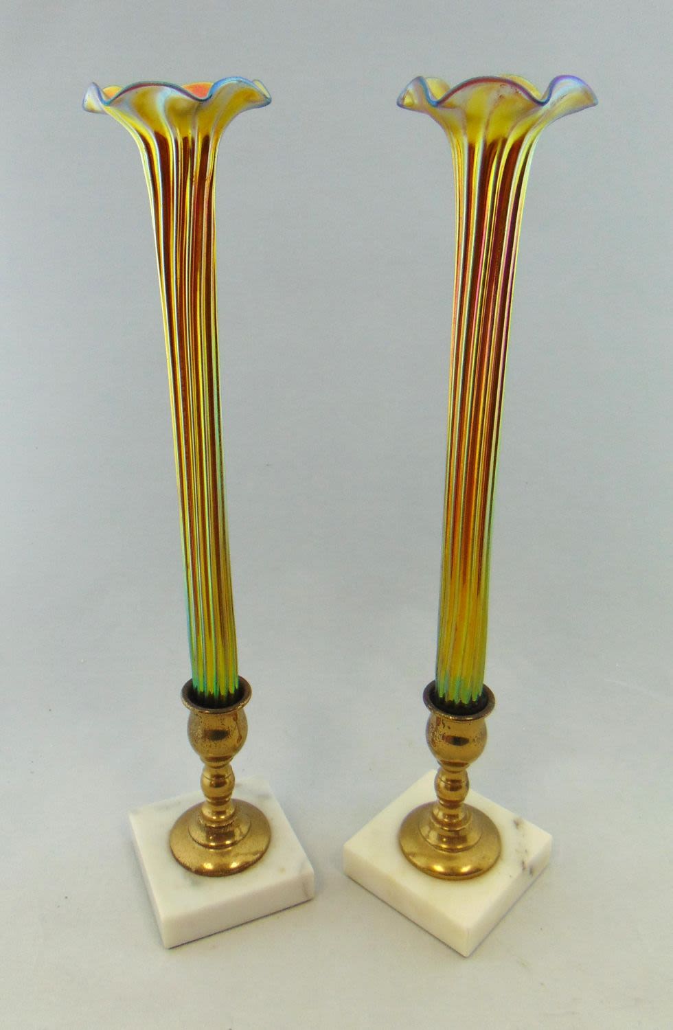 Lot 347: Pair of mounted Gold Aurene vases