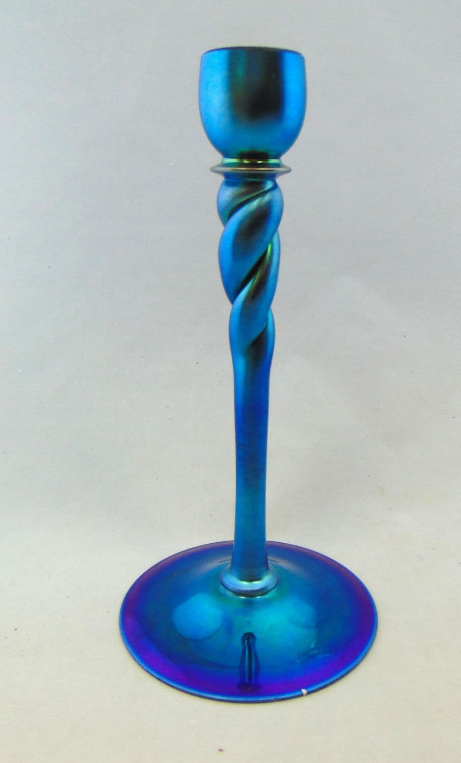 Lot 350: Steuben Blue Aurene candlestick