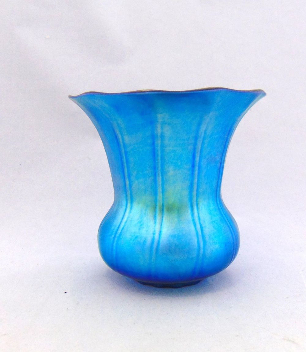 Lot 363: Steuben Blue Aurene glass vase