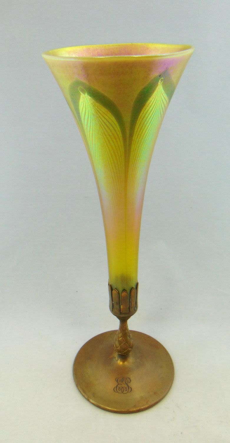Lot 367: Tiffany glass and bronze vase