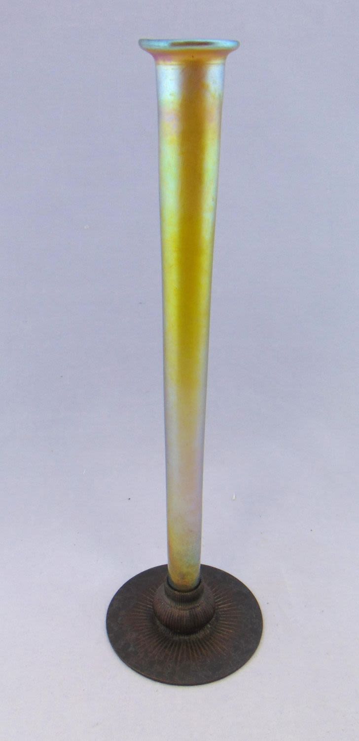 Lot 371: Tiffany glass and Bronze vase