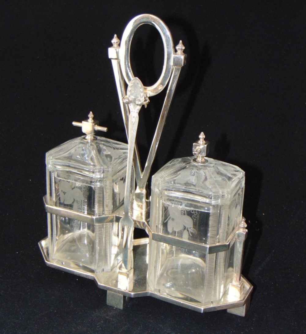 Lot 202: Rare double glass pickle castor