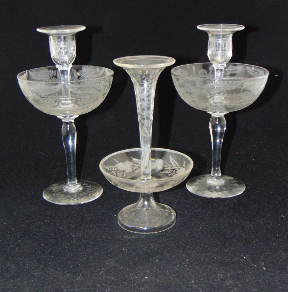 Lot 204: Three cut glass footed epergnes