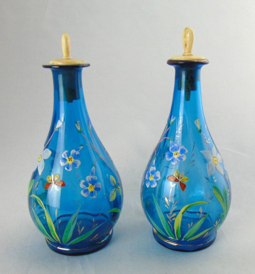 Lot 211: Pair of enameled Barber bottles