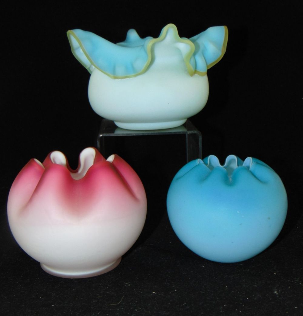 Lot 230: Three Satin glass rose bowls