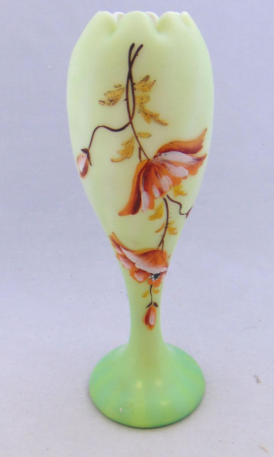 Lot 237: Green decorated satin glass vase