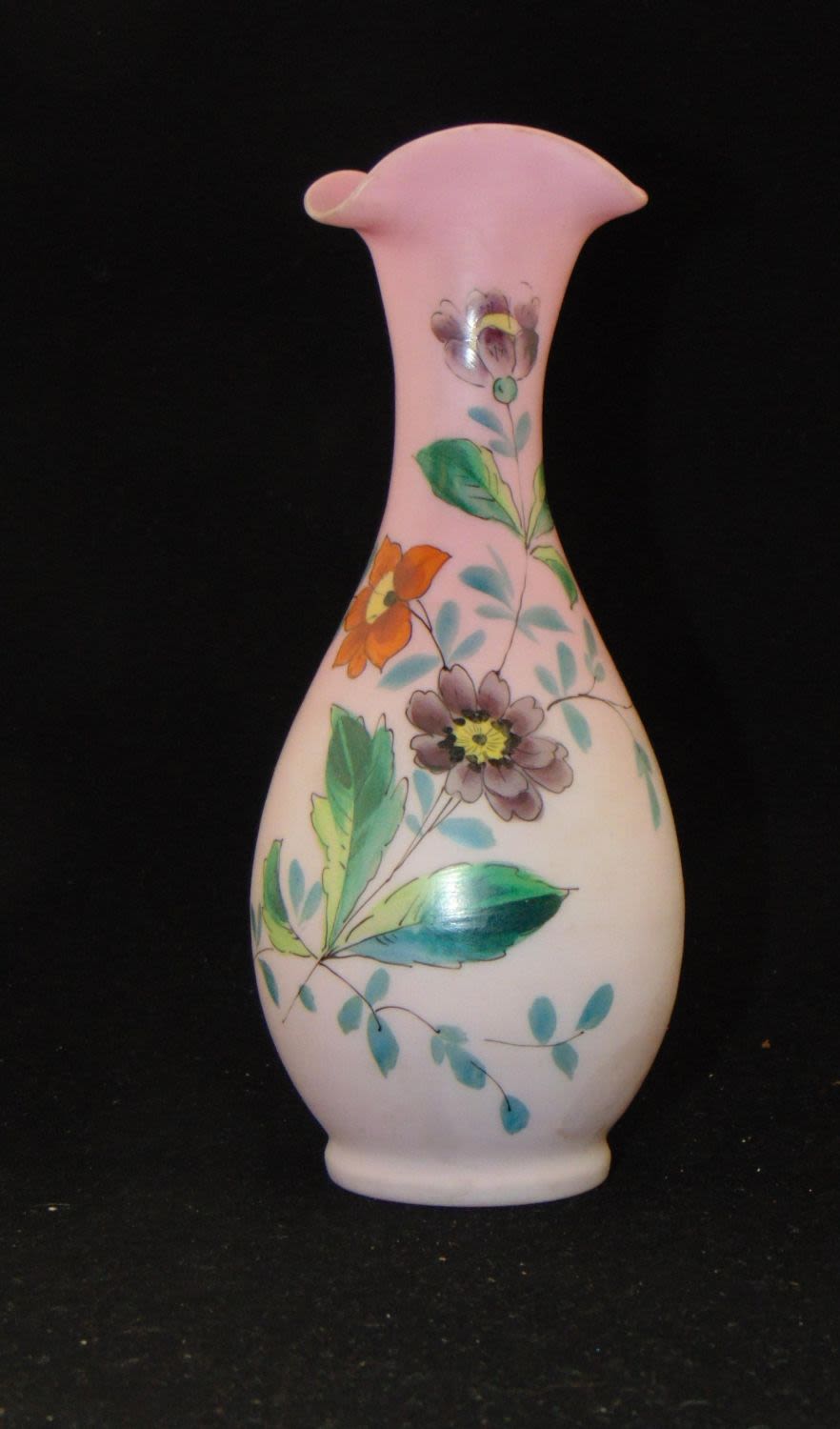 Lot 238: Pink Satin Fire glow glass vase