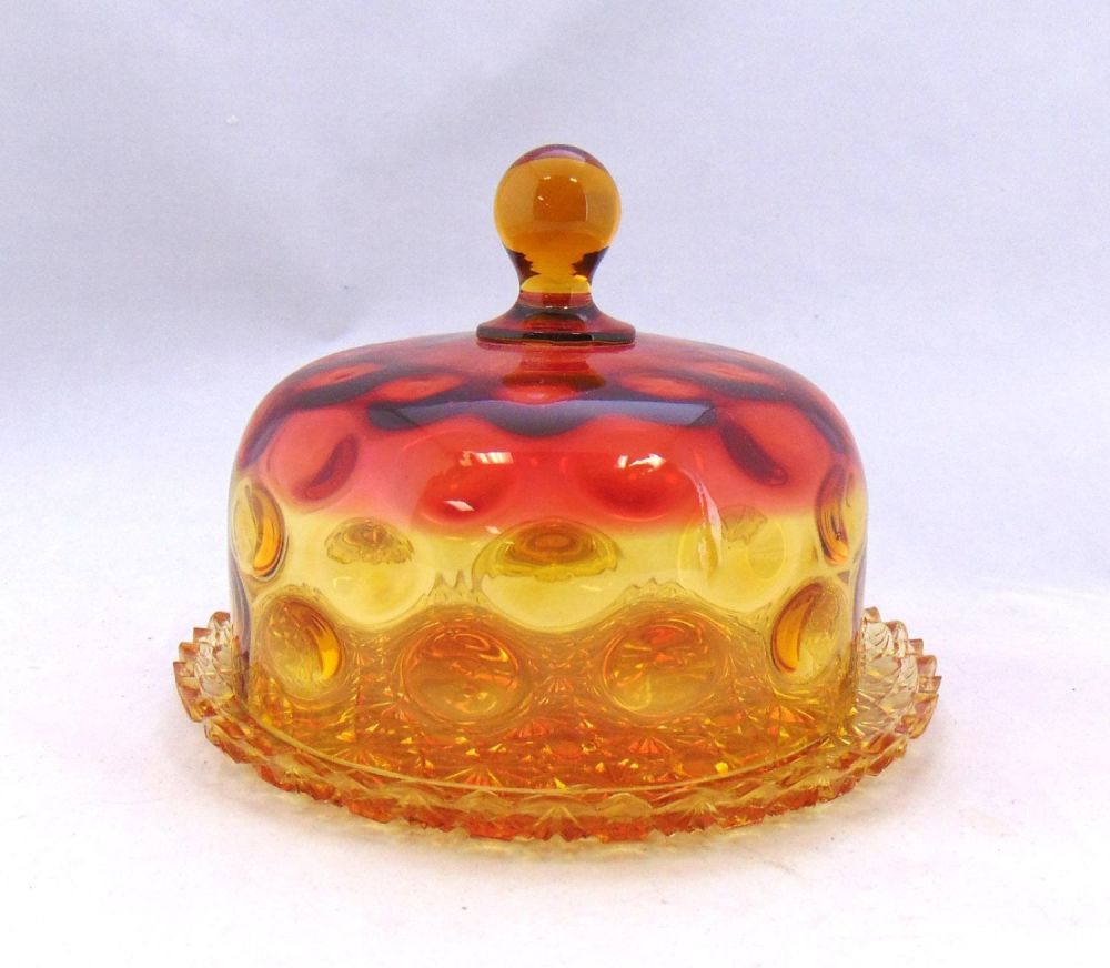 Lot 278: Hobbs Amberina covered butter dish