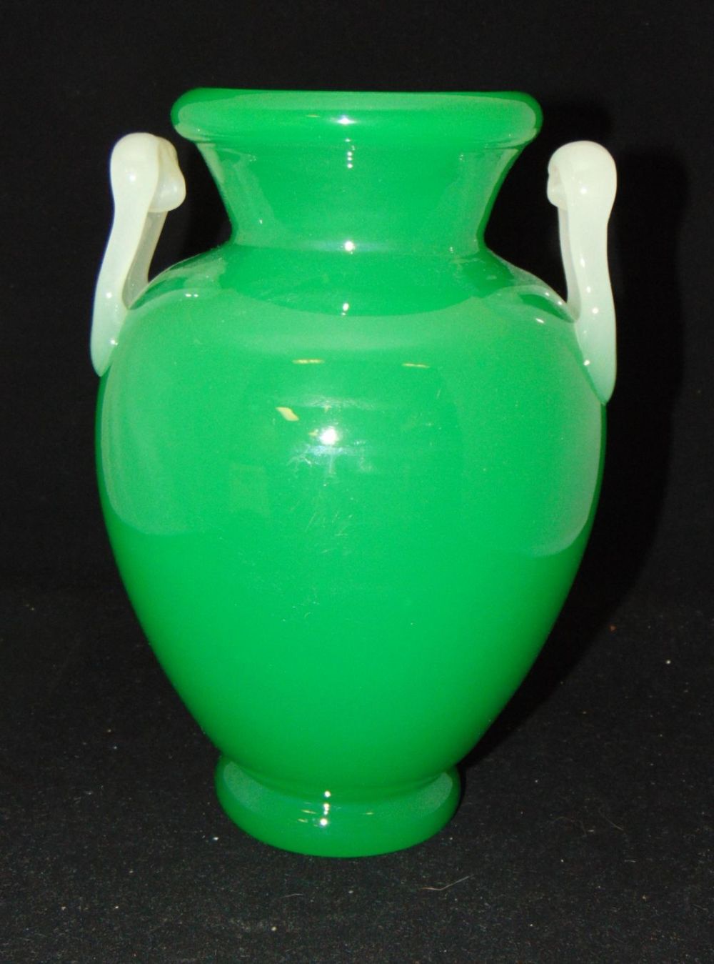 Lot 161: Steuben M handle Jade glass vase