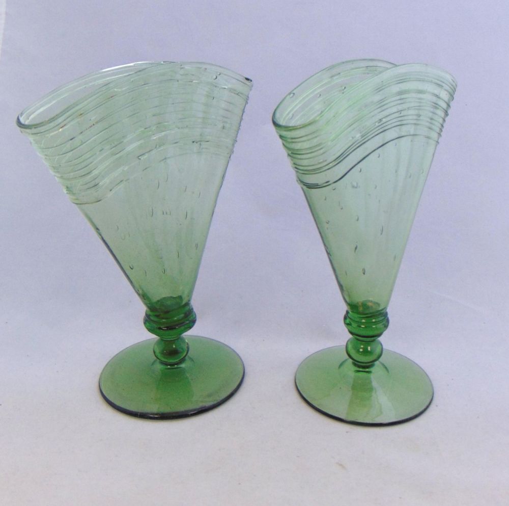 Lot 183: Two Steuben Spanish green fan vases