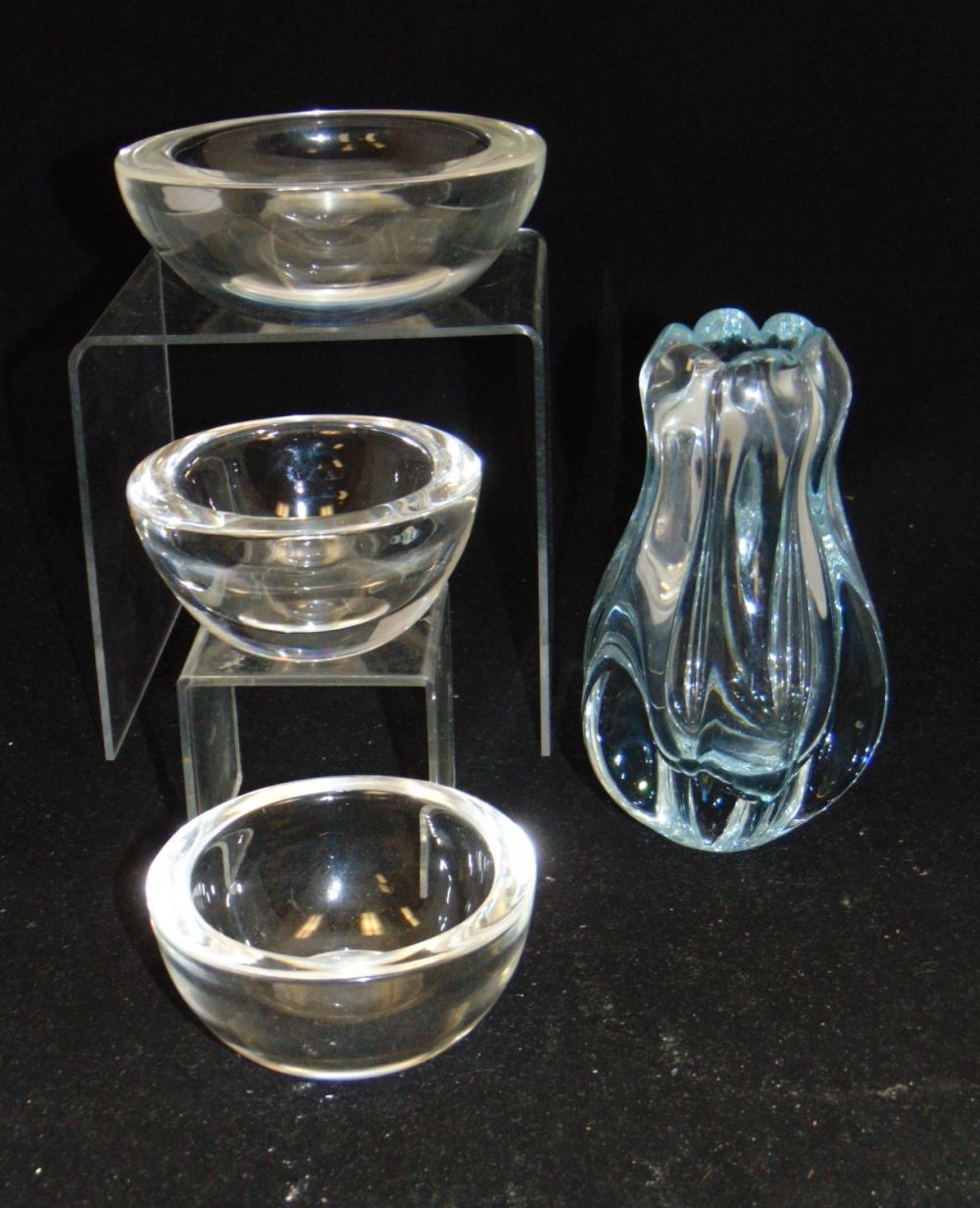 Lot 397: Group of mid century heavy glass items