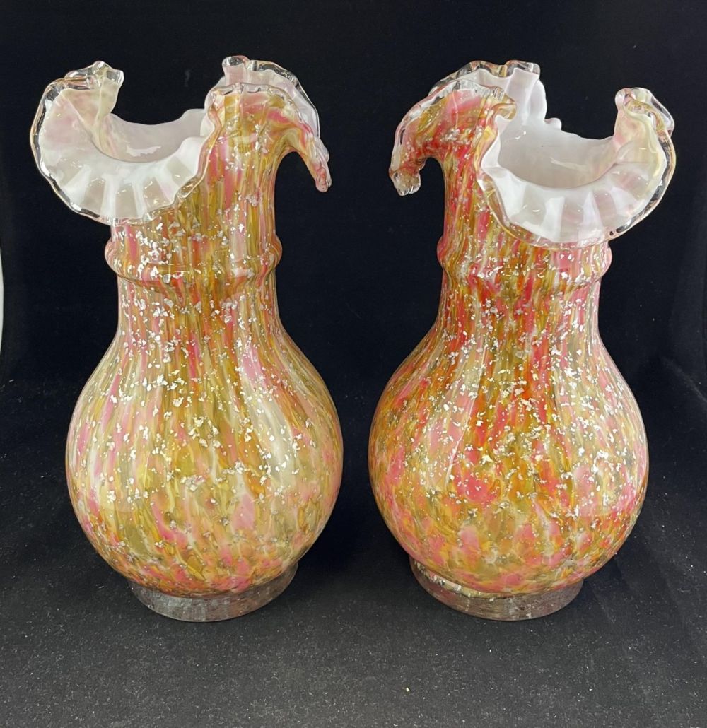 Lot 202: Pair of Victorian aventurine glass vases