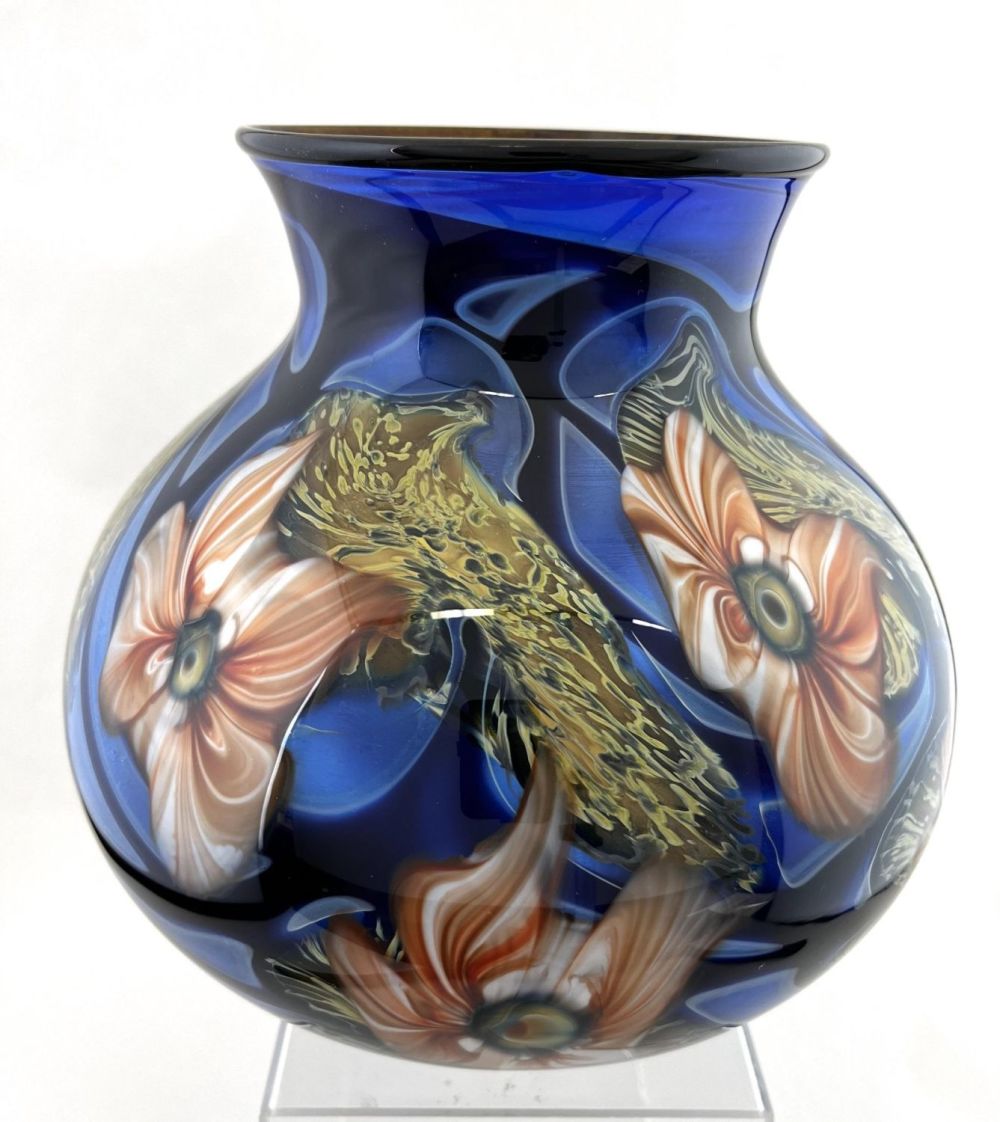 Lot 252: Charles Lotton blue Multi Flora vase
