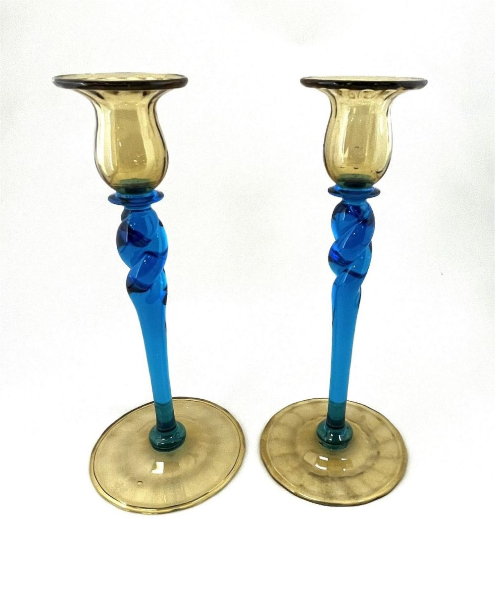 Lot 153: Pair of Steuben Twist stem candlesticks