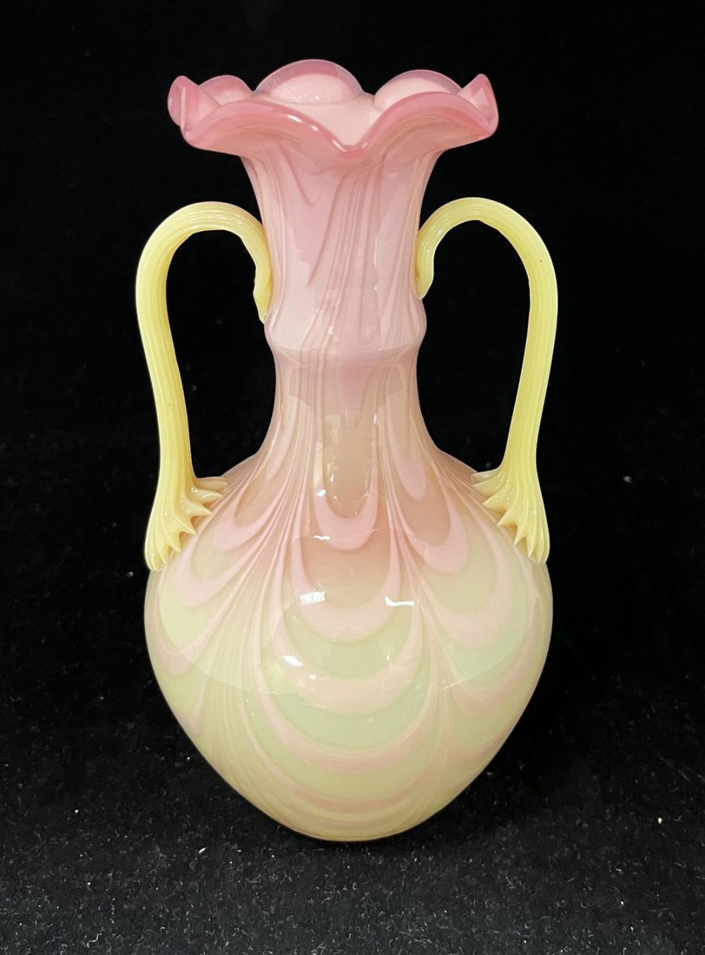 Lot 205: Mid Century Burmese two handle vase