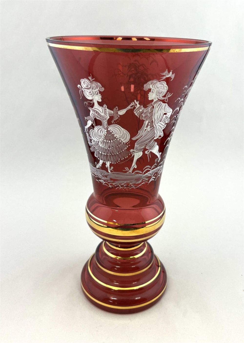 Lot 228: Mary Gregory cranberry glass vase