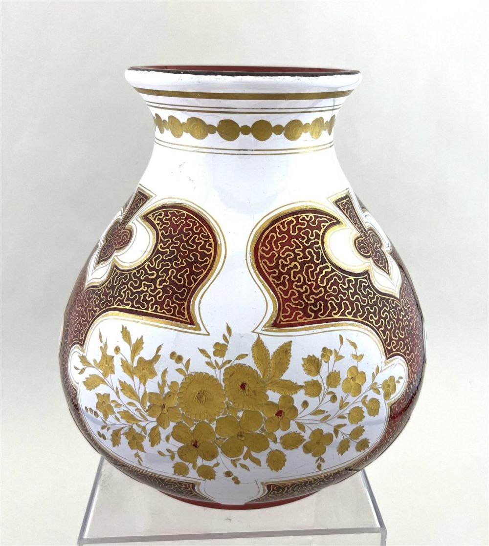 Lot 231: Bohemian overlay cranberry glass vase