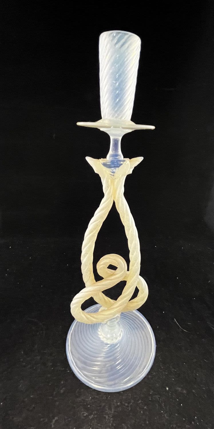 Lot 234: Opalescent and aventurine candlestick