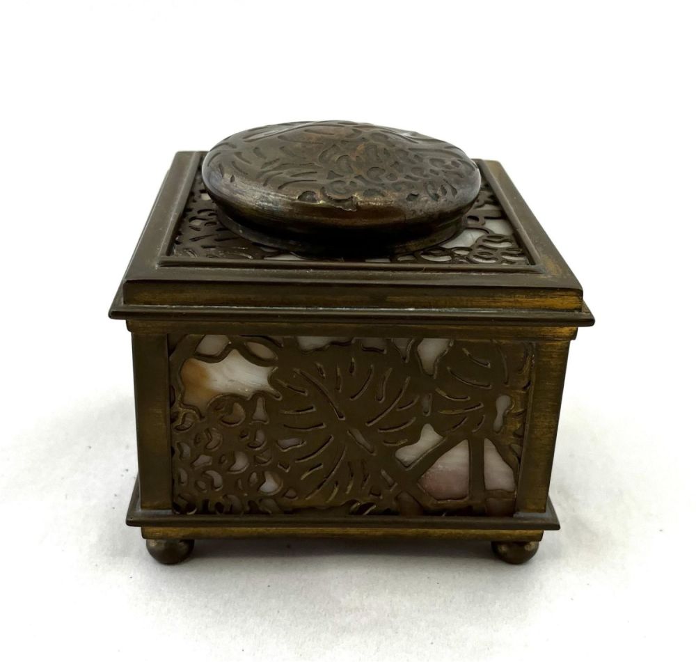 Lot 365: Tiffany glass and bronze ink well