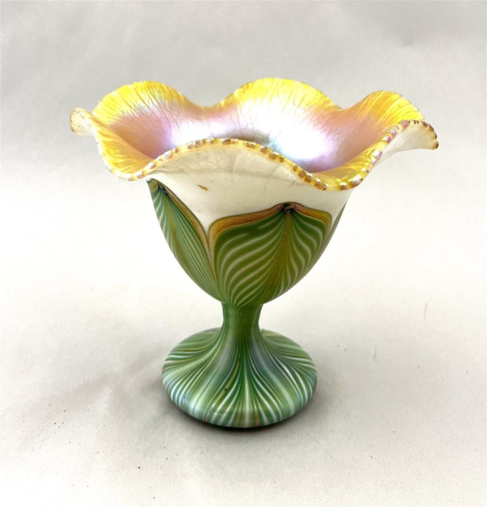 Lot 376: Quezal flower form glass vase