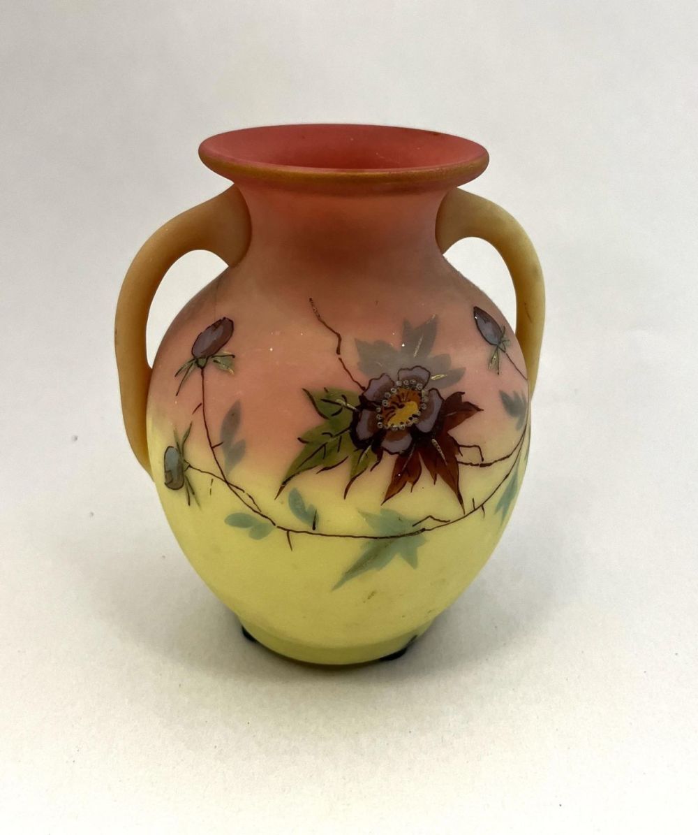 Lot 214: Webb Burmese two handle vase