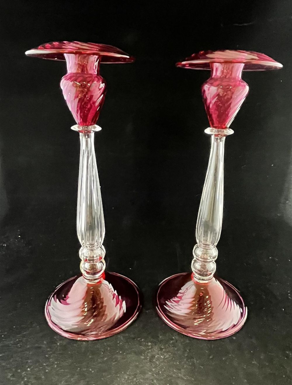 Lot 153: Steuben Gold Ruby candlesticks