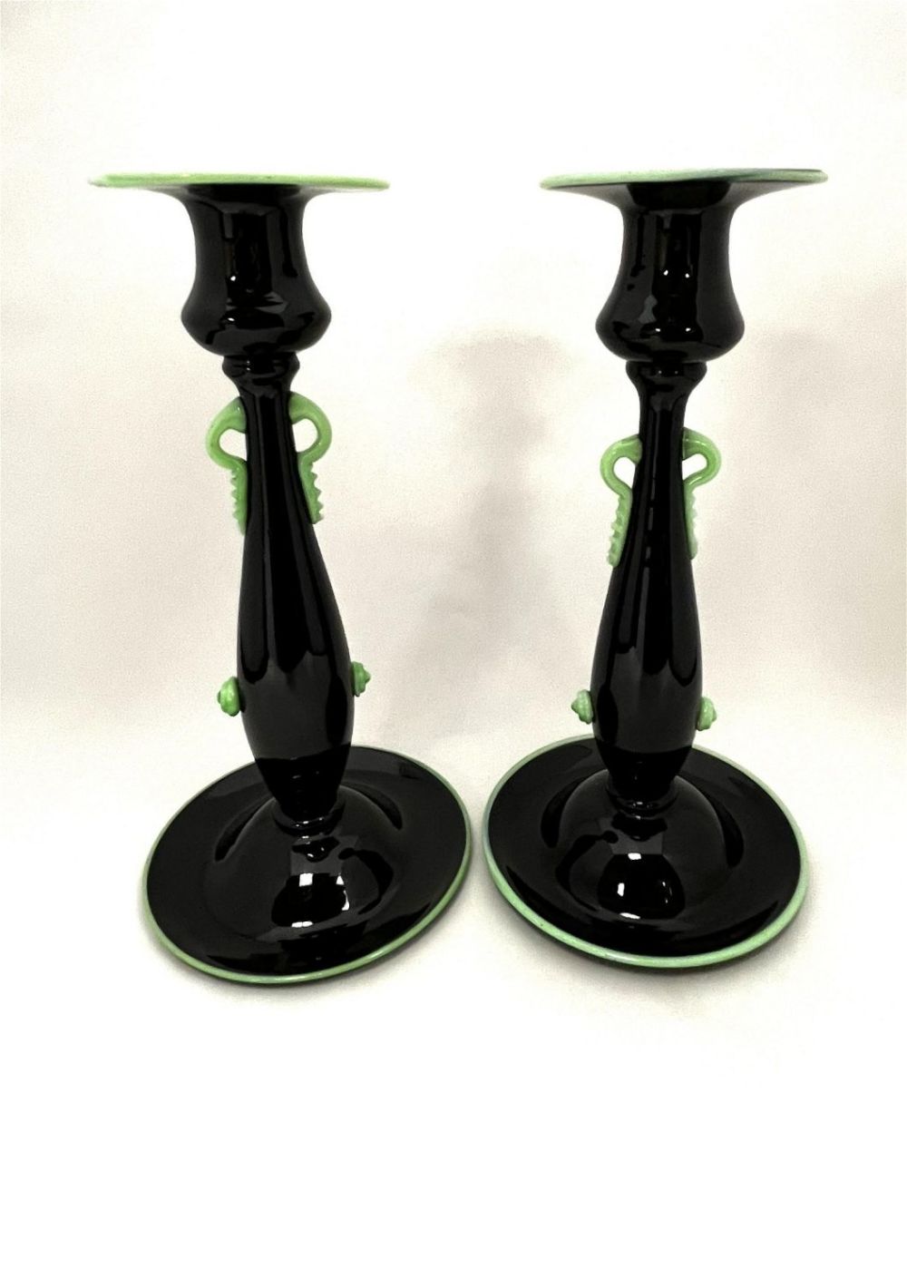 Lot 173: Steuben Mirror Black candlesticks