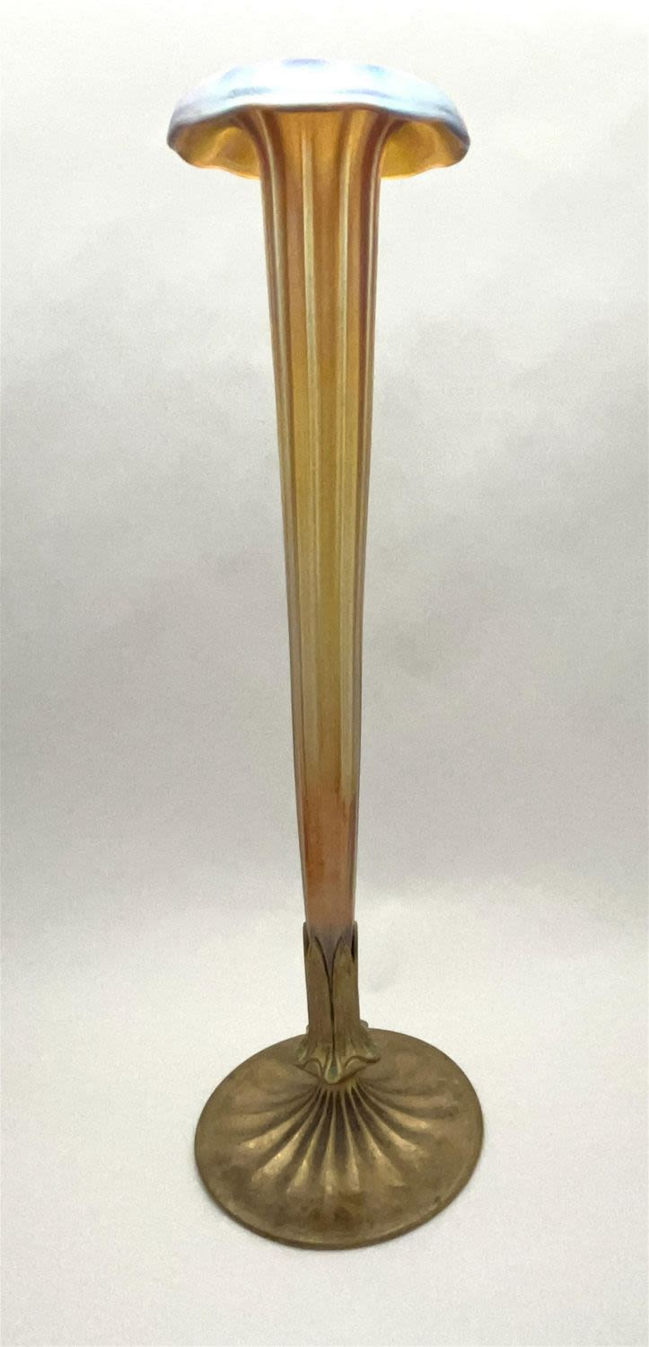 Lot 229: Tiffany glass and bronze vase